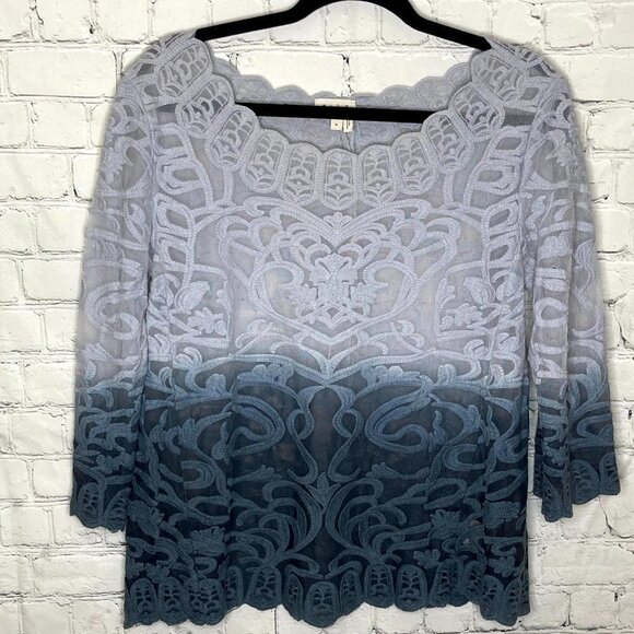 Meadow Rue grey ombré crocheted lace top - Picture 3 of 8